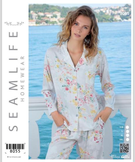 Seamlife Kadın Boydan Dümeli Pamuk Saten Pijama